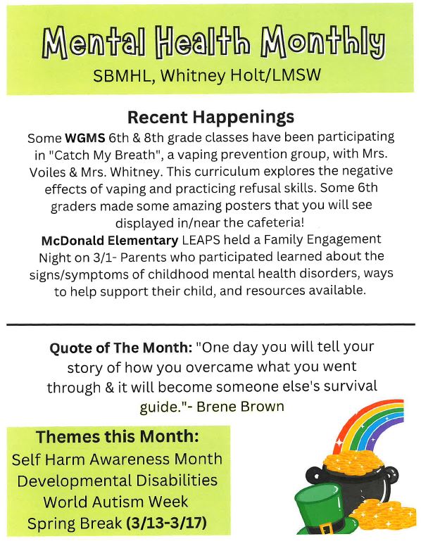 Mental Health news from Mrs. Whitney