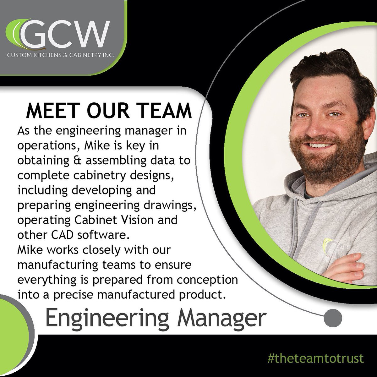 Together
Everyone 
Achieves 
More
.
We are not a team because we work together, we are a team because we respect, trust, &amp; care for each other. 
.
When you hand great people possibility, they achieve great things with their team! 
.
#gcwkitchens #teamleader #engineering #teamwork