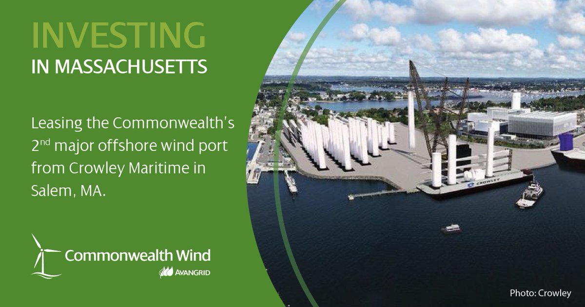 CommonwealthWND's tweet photo. AVANGRID will lease the Commonwealth’s 2nd major offshore wind port in the City of Salem from @CrowleyMaritime, a project @AVANGRID helped make possible. #CommonwealthWind #Crowley #AVANGRID #Salem #InvestingInMA #OffshoreWind https://t.co/3MUEROh6dc