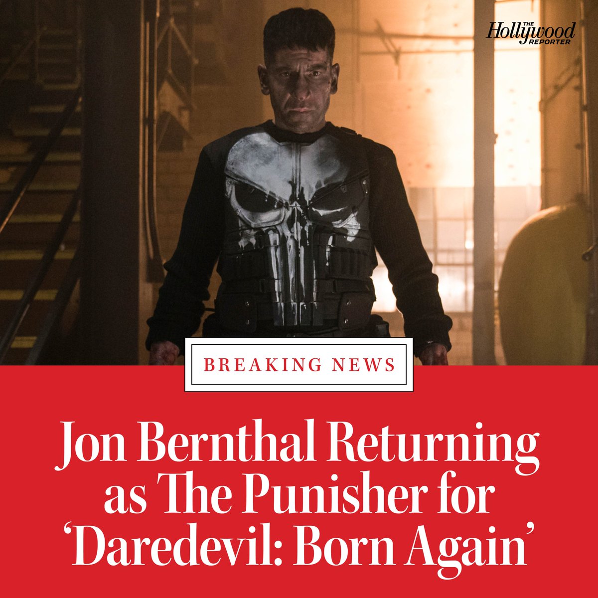 THR's tweet image. Jon Bernthal is returning to his most punishing role. The actor will reprise Frank Castle, aka anti-hero The Punisher, in Marvel Studios’ &apos;Daredevil: Born Again&apos; thr.cm/zYj3Uf6