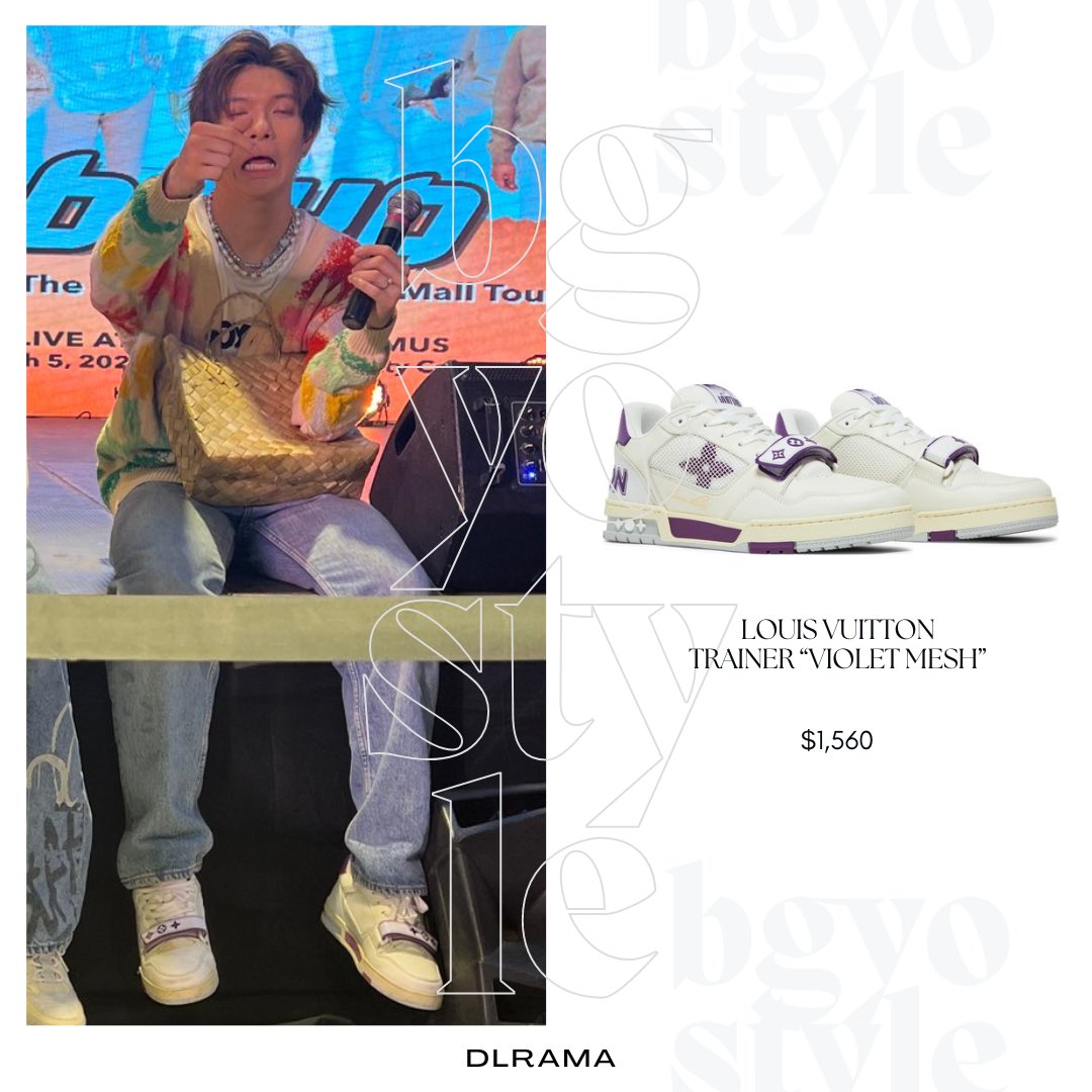 dlrama's tweet photo. #BGYOstyle #NATEstyle #NATEfashion @BGYO_Nate 

[Event] 030523 - BGYO NATE at The District Imus by Ayala Malls wearing:

#LOUISVUITTON #LV Trainer “Violet Mesh”

📷 Tita @csatsatin 

#BGYO @bgyo_ph https://t.co/GULNCoMHV5