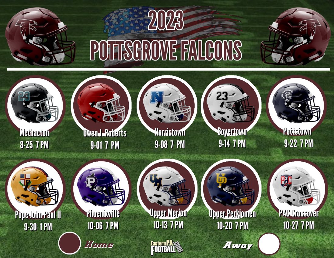 The schedule for our Pottsgrove Falcons in the upcoming 2023 football season.