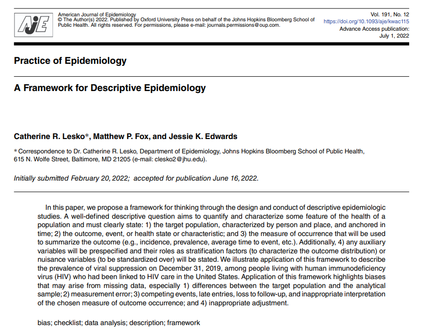 A useful paper on an often contested topic in #dental #epimethods research

Do 'descriptive epidemiologic studies have value in their own right & not merely as stepping stools toward causal inference?'

A framework for descriptive epidemiology in @AmJEpi 

academic.oup.com/aje/article/19…
