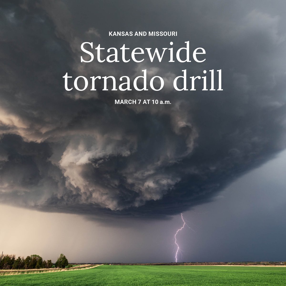 evergypower's tweet image. It&apos;s #SevereWeatherAwarenessWeek and the National Weather Service will conduct a statewide tornado drill in Kansas and Missouri TODAY at 10 a.m. Everyone is encouraged to participate in the drill by practicing seeking secure, safe shelter from a tornado.