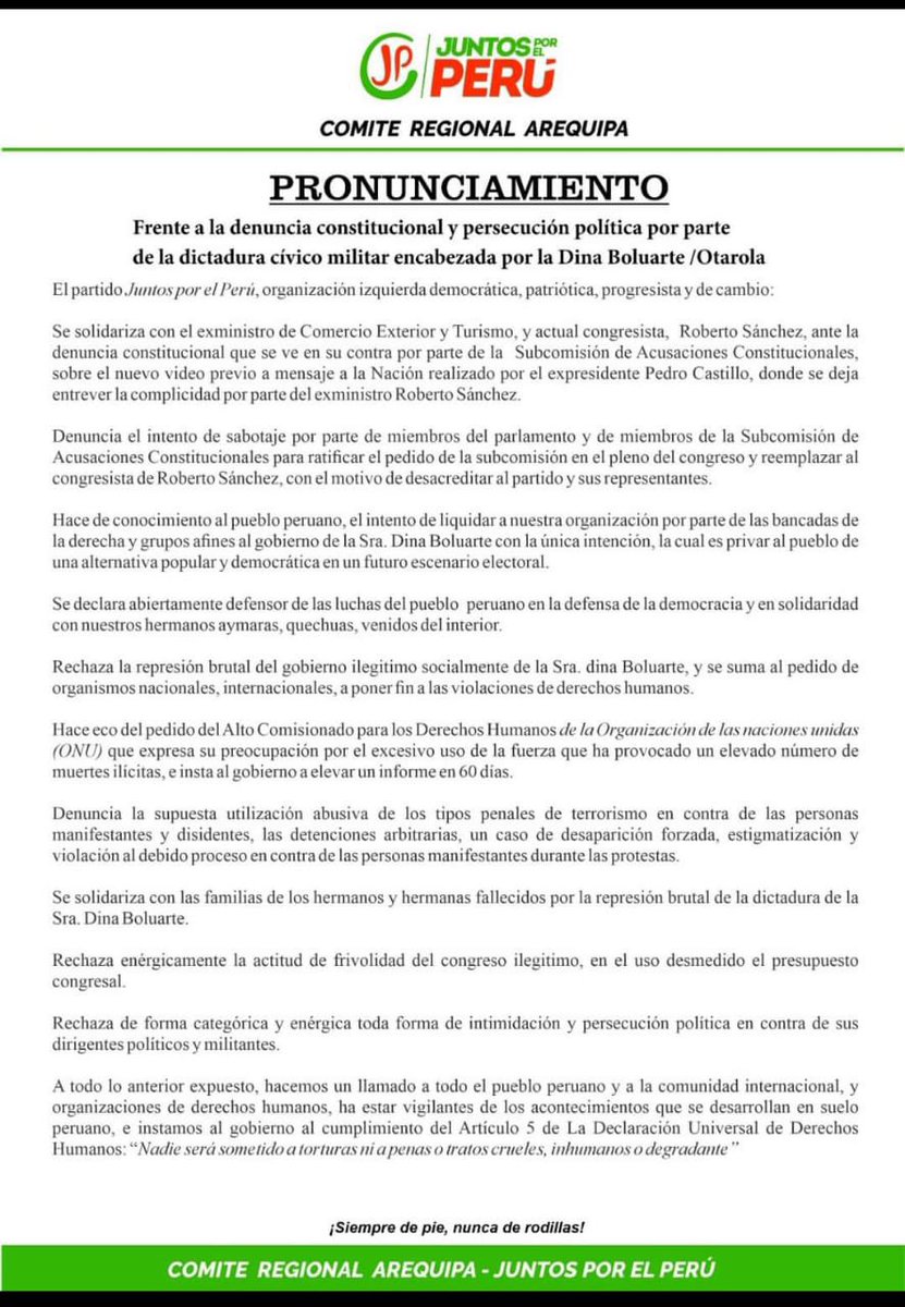 🟢🔴 PRONUNCIAMIENTO DEL COMITÉ REGIONAL DE AREQUIPA