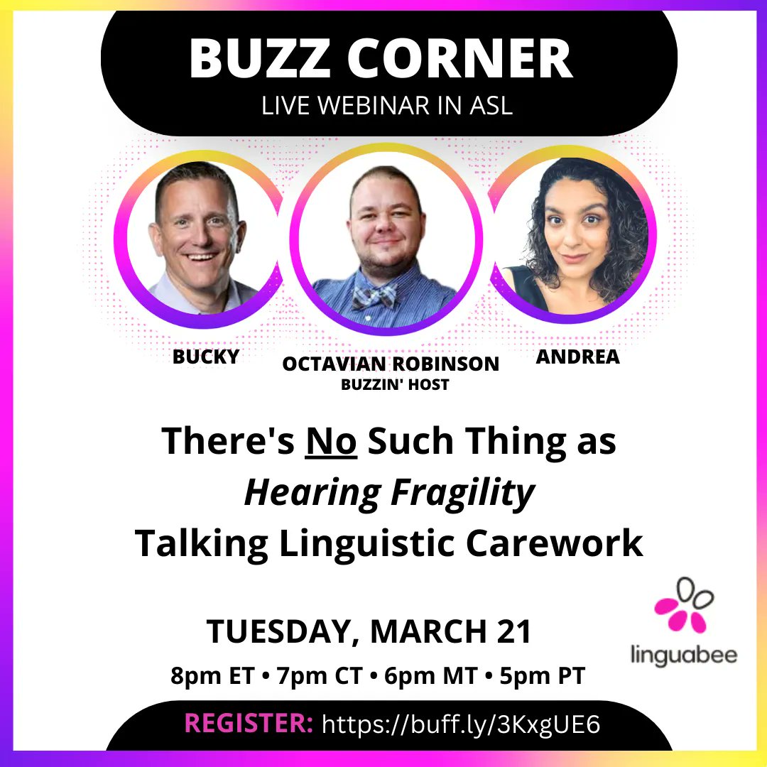 linguabee's tweet photo. 🐝 What are your thoughts on "Hearing Fragility?" Is there such thing? 

🐝 When: Tuesday, March 21
Time: 8pm ET / 7pm CT / 6pm MT / 5pm PT

👉 TO REGISTER: https://t.co/cH2a6Z6uO1 https://t.co/7lJRumjf7C