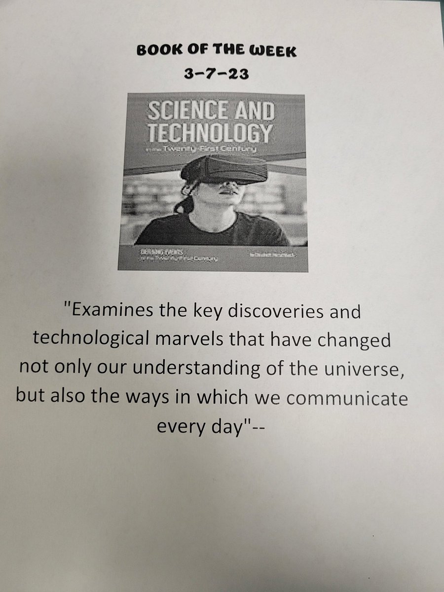 RTHSSTEMMC's tweet photo. STEM Students, visit the media center and check out one of our books of the week! Also, you can go to Destiny and discover more great titles!
@RichTownshipHS 
@RichieTheRaptor 
@RTHSActivities 
@Rich227_EdTech 
@STEM_LaFrance https://t.co/oB3X9dqkVz