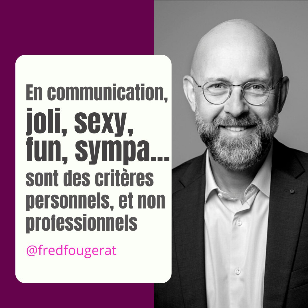 ❌ La mission de la #communication n’est pas de chercher à faire sympa, fun, sexy ou joli.
✅ La communication fait un travail au service d’une vision et d’une #stratégie, dont la finalité est de servir des objectifs, et non de faire joli, sexy, fun ou sympa !

#LaComEstUnMétier