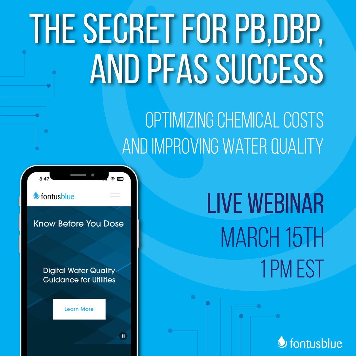 Chemical costs are on the rise, do you have a plan to fight back? 
Join us for a webinar on March 15th at 1:00 to hear from Peter Fiske about how you can optimize costs, while producing exceptional water for customers.
Register here:  
fontusblue.com/the-secret-for…
#knowbeforeyoudose