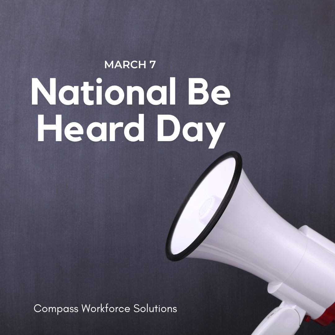 CompassWFS's tweet image. National Be Heard Day is an occasion for small businesses owners and aspiring owners to make their voices heard. The day celebrates small businesses and encourages them to stand up for themselves and their ideas.
#compassworkforcesolutions #nationalbeheardday