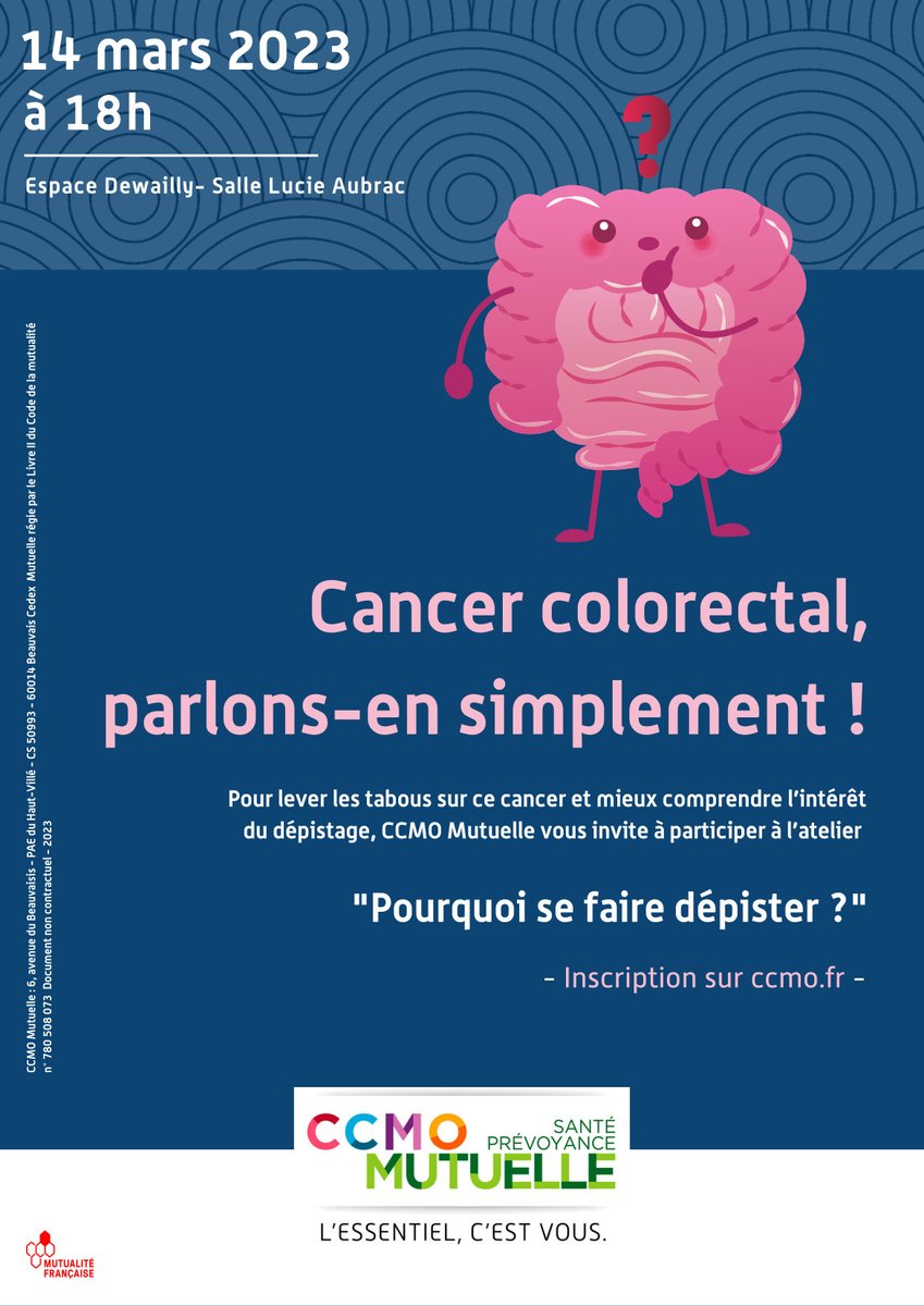 CrcdcHdf's tweet photo. 🔵 #MarsBLeu 🔵 Nous serons aux côtés de la CCMO le 14 mars à Amiens pour animer une conférence sur la prévention du cancer colorectal et répondre aux questions des participants
#CrcdcHdF #cancer #cancercolorectal #prévention #Somme #santé #dépistage https://t.co/Dw1yj5j5qX