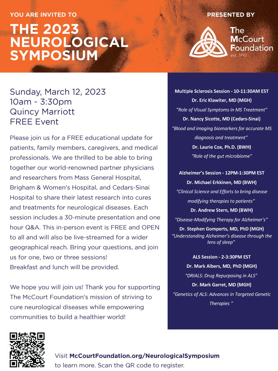 We are looking forward to participating in The McCourt Foundation 2023 Neurological Symposium this Sunday at the Quincy Marriott. Hear from physicians and researchers sharing their latest research at this FREE event: mccourtfoundation.org/pages/eu
#multiplesclerosis #MSAwarenessMonth