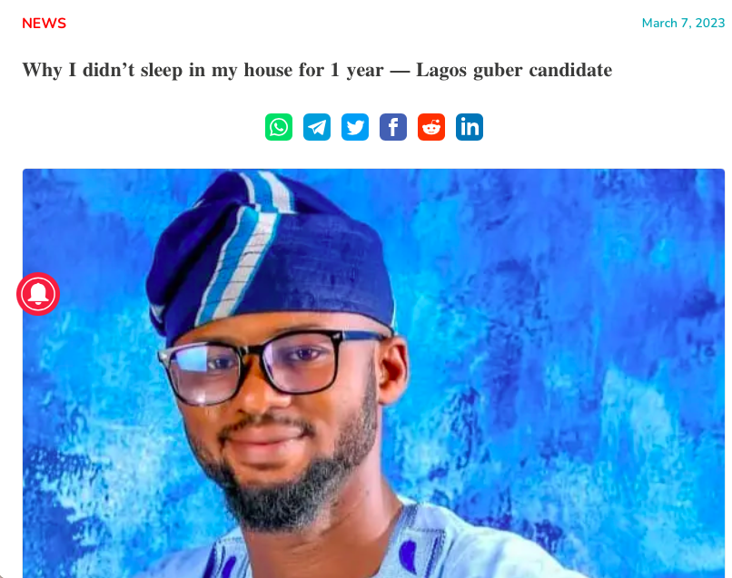 TABalogun_'s tweet photo. Why I didn’t sleep in my house for 1 year – Lagos guber candidate

https://t.co/XfQUDKz6lb https://t.co/QeUBPk7ml5