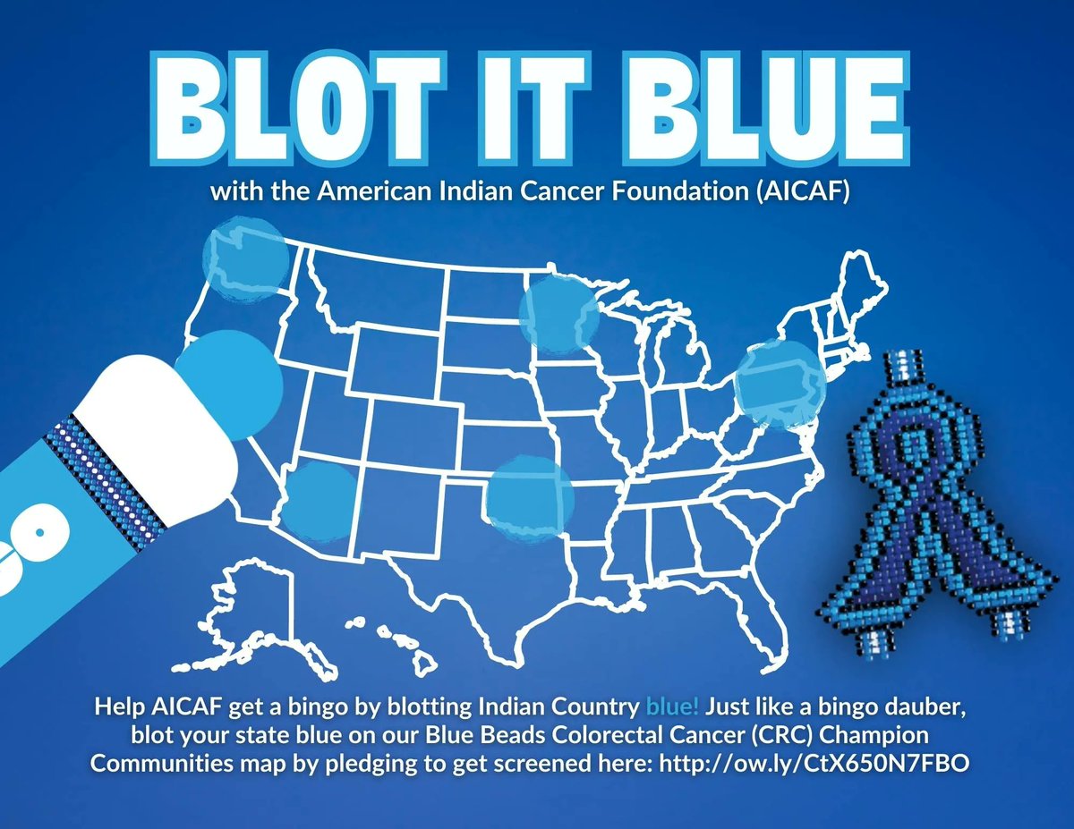 FightCRC's tweet photo. Throughout March, @AICAF_Org encourages Native people everywhere to get involved by getting screened, raising awareness, and showing support for #colorectalcancer survivors &amp; caregivers by wearing blue! 💙 Learn more: https://t.co/8A0s6JZPdR https://t.co/i8d0GUthIh