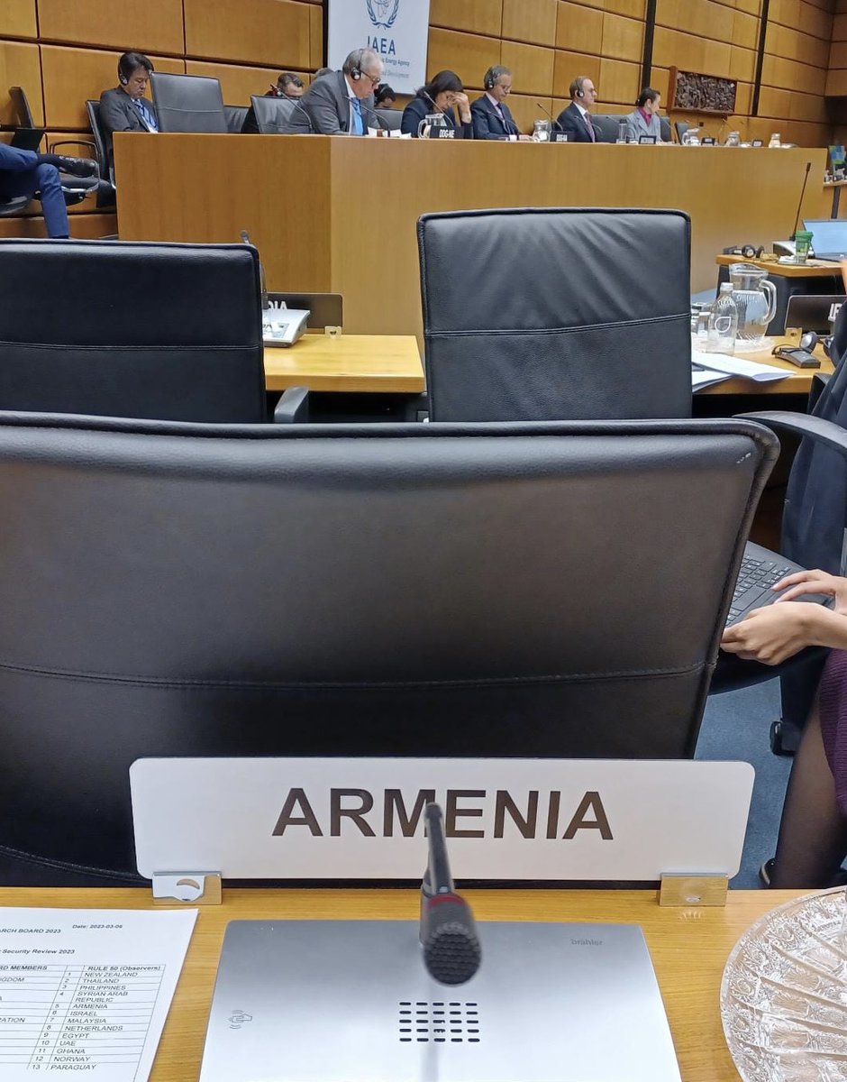 ARMEmbVienna's tweet photo. Day 2 @iaeaorg BoG session. 🇦🇲Del presented efforts to strengthen #NuclearSecurity in #Armenia, incl. DBT workshop &amp; INSSP mission hosted in 2022 and coop w/ the #EU CBRN centers of excellence. No trafficking incident related to #Armenia was recorded in #ITDB since 2019. https://t.co/WVsSbutZcE