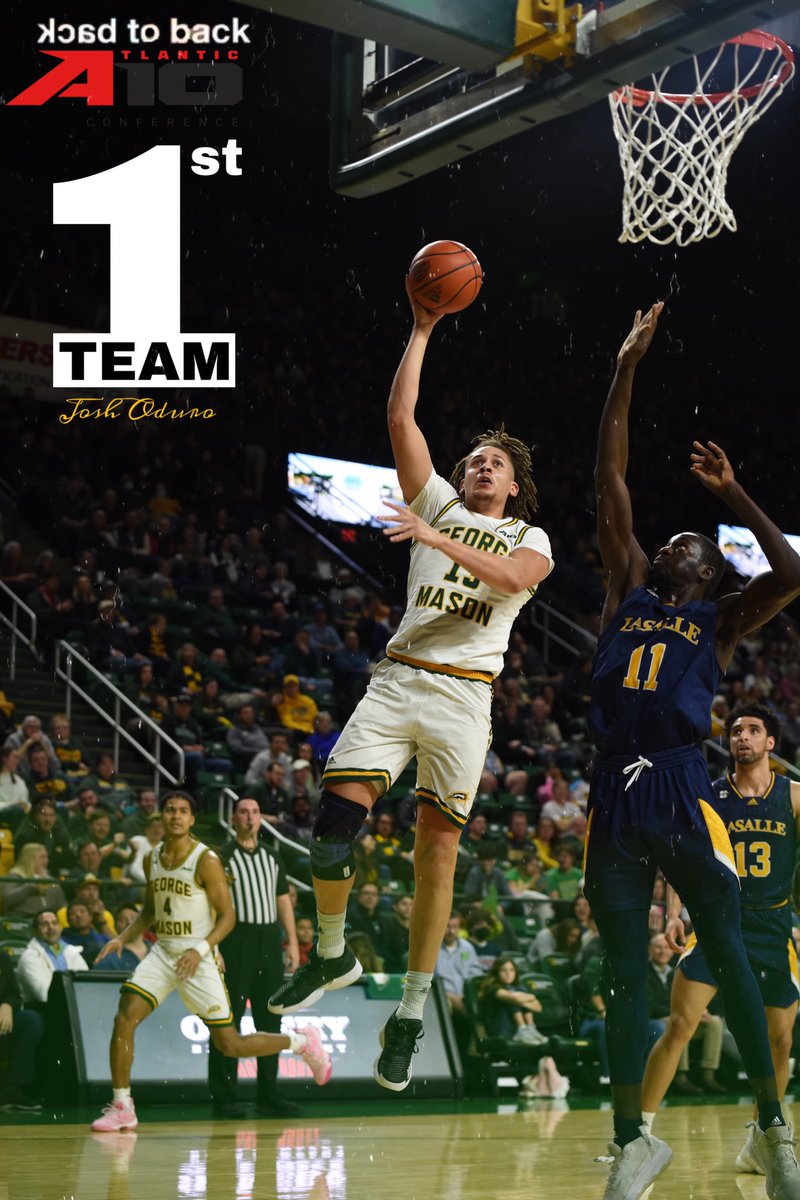ByGeorgeGMU's tweet image. Back-to-Back 1st Team All A10 Honors for Josh Oduro. He’s now solidified himself as an all time Mason great👑#RockWithUs