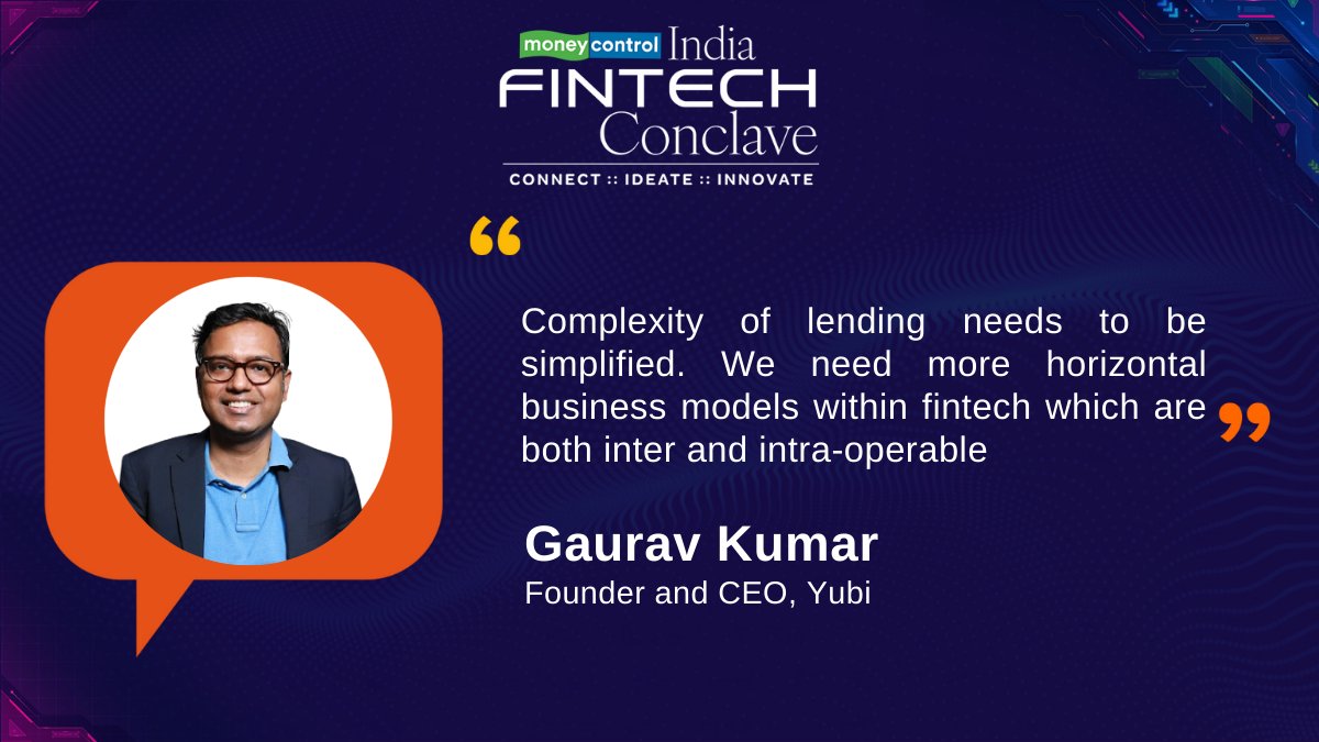 "Complexity of lending needs to be simplified. We need more horizontal business models within fintech which are both inter and intra-operable", says Gaurav Kumar, Founder &amp; CEO, Yubi.

Watch #MCFintechConclave Live  👇
📹youtube.com/live/LPDcGgwQH…

<a href="/Yubi_fin/">Yubi</a>