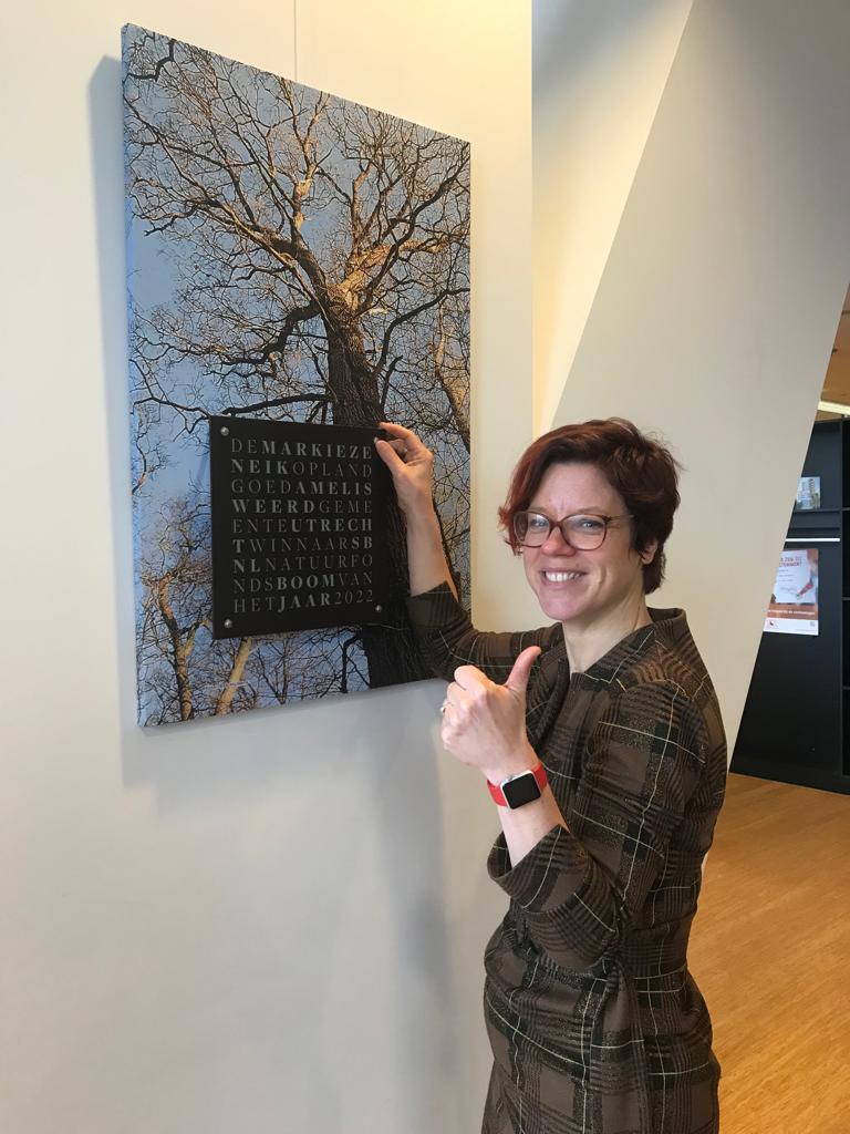 Die hangt!💪
Trots op deze 220-jaar oude Markiezeneik. De eik werd  verkozen tot boom van het jaar! Hét symbool vóór natuur en tegen de verbreding van de A27.🍃 De winnaars-plaquette die ik in ontvangst nam, heeft nu een  mooie plek bij de koffiecorner op het stadskantoor.