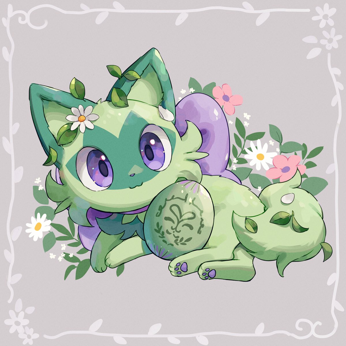 no humans pokemon (creature) purple eyes flower solo white flower closed mouth  illustration images