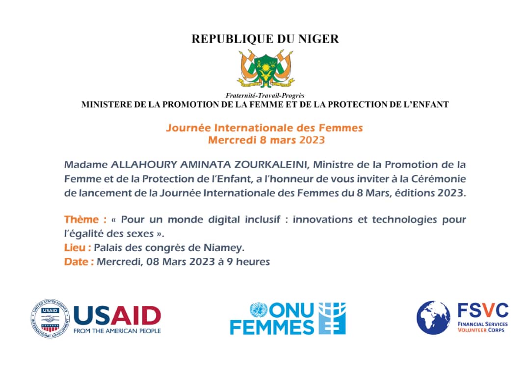 Rendez-vous demain 8Mars au palais des Congrès de Niamey à  9heures pour célébrer avec nous la Journée Internationale des  Femmes.
#8mars #JIF