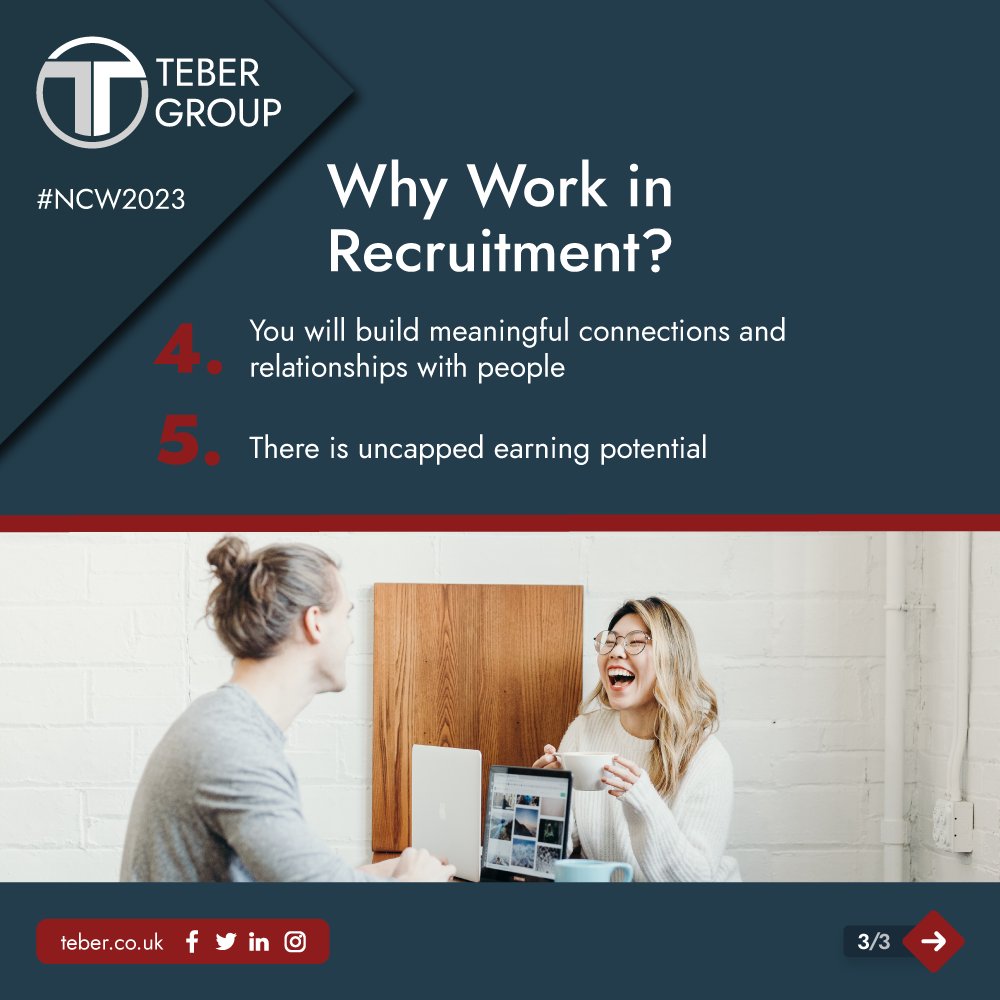 TeberGroup's tweet image. Why should you work in recruitment?
 
There are a variety of different reasons to work in recruitment today, but take a look below at a list of our favourites.
 
#careersweek #NCW2023 #recruitment
