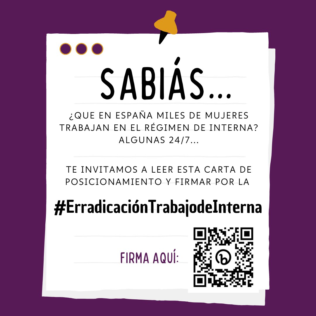Llega el #8M2023 y el trabajo de interna sigue sin dejar la esclavitud moderna...

👉🏾18 asociaciones de trabajadoras de Hogar y cuidados trabajamos en un documento de posicionamiento sobre el trabajo de internas y las que se han ido sumando.
#ErradicaciónTrabajodeInterna