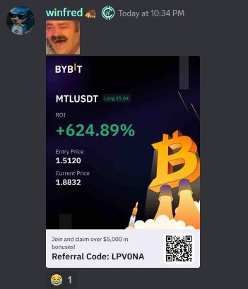 CryptoMarkets6's tweet photo. Easy 624% gain for our staff trading $MTL 🤑  https://t.co/i90V6BIoGD
Join now and check more callouts: 
$BTC $ETH $MTL $INJ $FIL $GNS $FARM $COCOS $CFX https://t.co/O2EvDvloDv