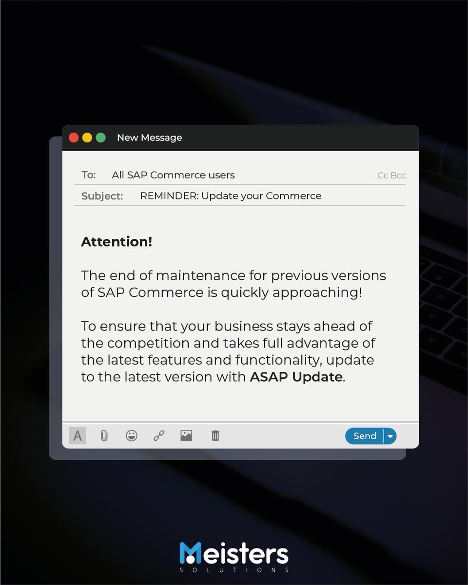 meisters_dev's tweet photo. The end of maintenance for previous versions of SAP Commerce is approaching! π±
Upgrade to the latest version with ASAP Update.
Trust the experts. Choose ASAP Update for all your SAP Commerce platform updating needs. π»π
#sapcommerce #sapcommercedevelopment #sapupgrade https://t.co/z2K0KFzL5Y