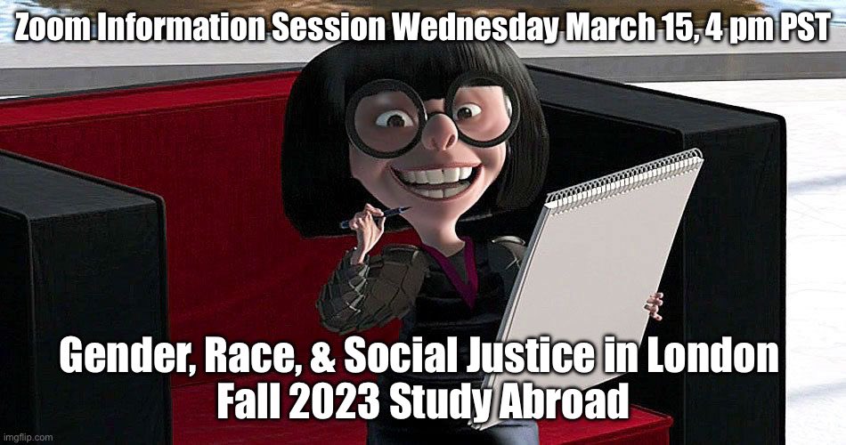 feministgadfly's tweet image. Zoom info session for Gender, Race &amp;amp; Social Justice in London Fall 2023 study abroad Wed Mar 15, 4 pm PST

Register oregonstate.zoom.us/meeting/regist…

#queerstudies #GenderStudies #WGSS #studyabroad #SocialJustice #queer #LGBTQ @londonstudyabrd @GEOabroad @GEO_London @SLCSOregonState