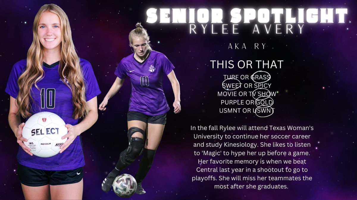 ⭐️SENIOR SPOTLIGHT⭐️

<a href="/RyleeAvery5/">Rylee Avery</a> is versatile, hard working, has great composure, and we are better for it. We are so proud of her commitment to continue her soccer career <a href="/TWU_Soccer/">TWU Soccer</a> ! Keep up the hard work this season, Rylee!

#tcod
#letsgo