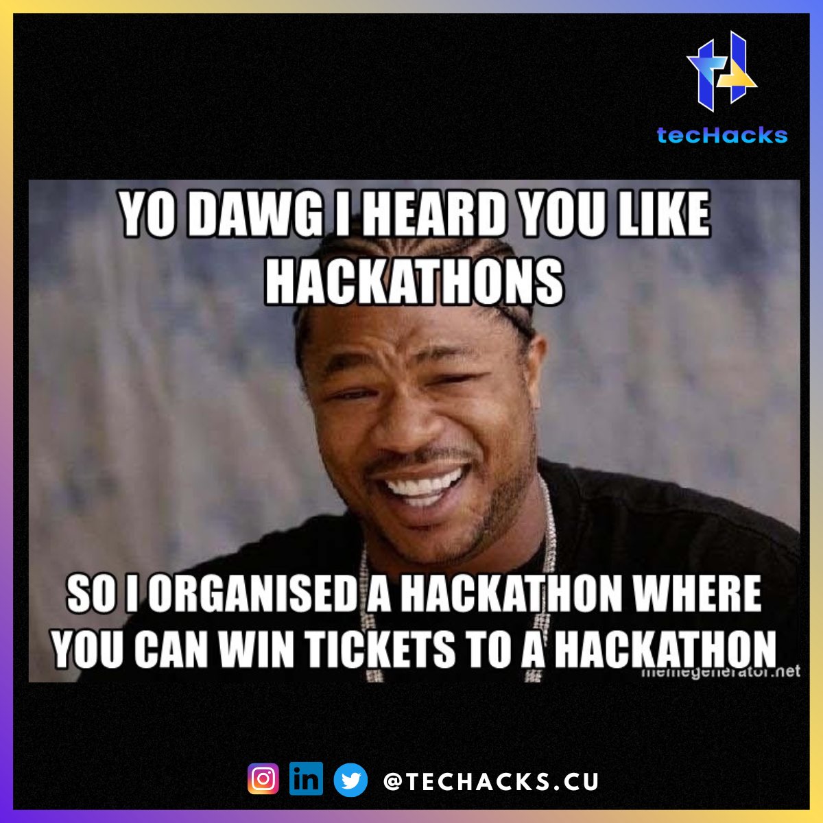 techackscu's tweet image. &quot;When your love for hackathons knows no bounds: A meme-worthy moment that captures the spirit of true hackers!&quot;#chitkarauniversity #techacks #hackathon #sustainability #engineering #computerscience #hacks #college #collegehacks#university #megaprize #winmegaprizes