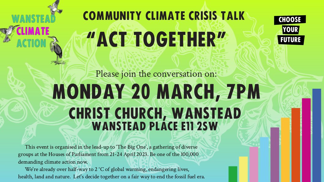 Come to a climate talk and meeting in Christ Church #Wanstead, 20 March. Please RT &amp; share! 

We're already over half-way to 2 °C of global warming, endangering lives, health, land and nature. Let's decide together on a fair way to end the fossil fuel era.
wansteadclimateaction.com/choose/
