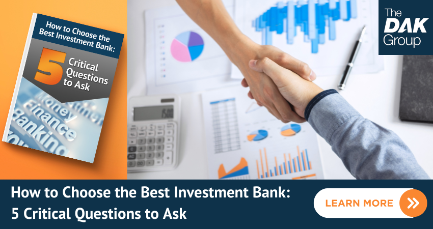 If you've made the choice to sell your business these are the TOP 5 questions you need to ask when choosing the BEST investment bank to help you with the process: bit.ly/3XS1vBo
#business #investmentbank #businessowners #sellingabusiness #sellingyourbusiness #MandA