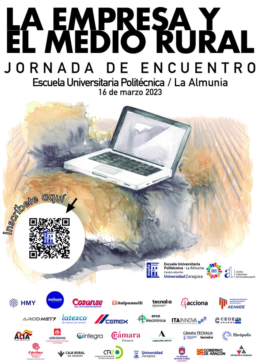 Os invitamos a la Jornada de encuentro: "La empresa y el Medio Rural". EUPLA ,16 de marzo, de 9.30 a 13.00 horas. Jornada, inaugurada por el Presidente del Gobierno de Aragón, Javier Lambán, <a href="/GobAragon/">Gobierno de Aragón</a> <a href="/DPZaragoza/">Diputación de Zaragoza</a> @ayuntamientoalmunia
 Para inscribirte clica en el cartel.