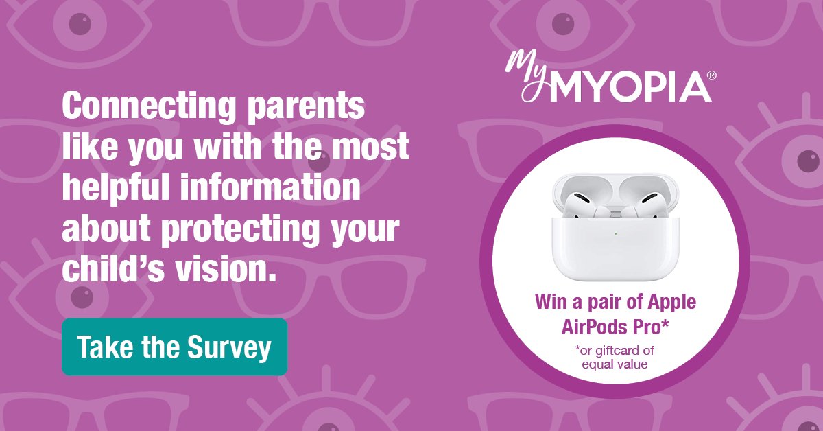 At MyMyopia®, we are looking for input from parents to help us expand our resources to provide helpful information about your child's vision. Fill out the survey, and be entered to win a pair of Apple AirPods Pro or a gift card of equal value. Survey: bit.ly/3STqza4