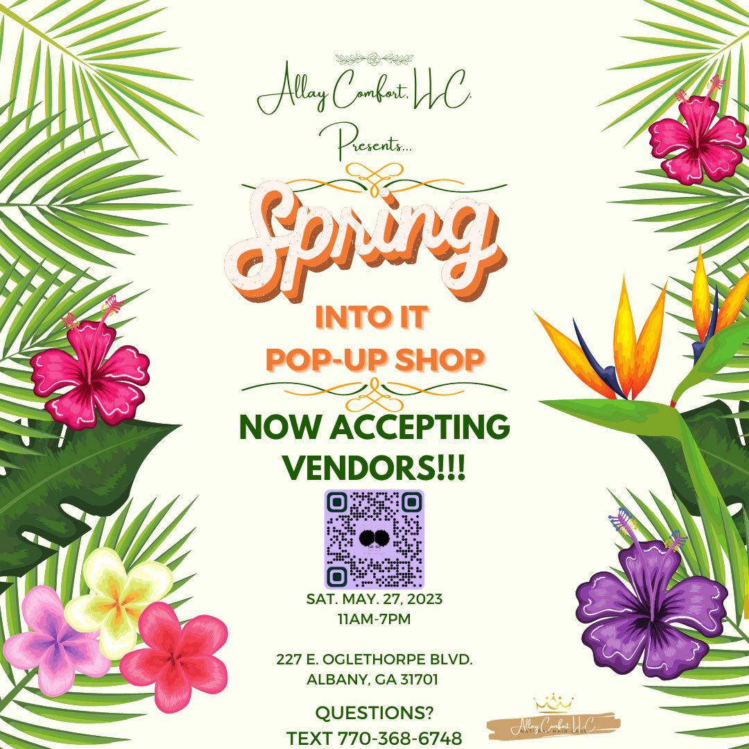 AllayComfort's tweet photo. WE’REEE BACCKKK! Allay Comfort, LLC. is re-hosting its first “SPRING INTO IT Pop-Up Shop”! 💜✨

Starting a new business and want to show it off? Know someone that has a business? Or just want to come and support? https://t.co/vc0FbiiBEg