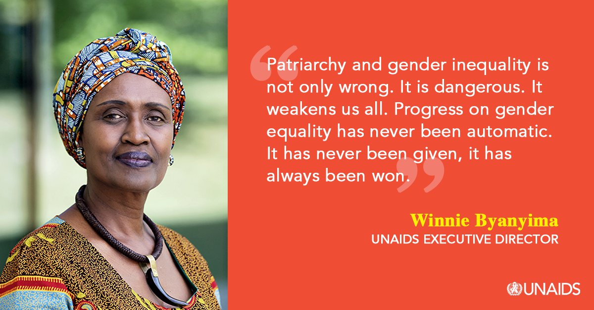 Gender inequality and patriarchy are a threat to everyone.

Progress on gender equality has never been automatic. It has never been given—it has always been won.

Ending AIDS requires that we take on the inequalities that drive vulnerabilities.

#InternationalWomensDay #IWD2023