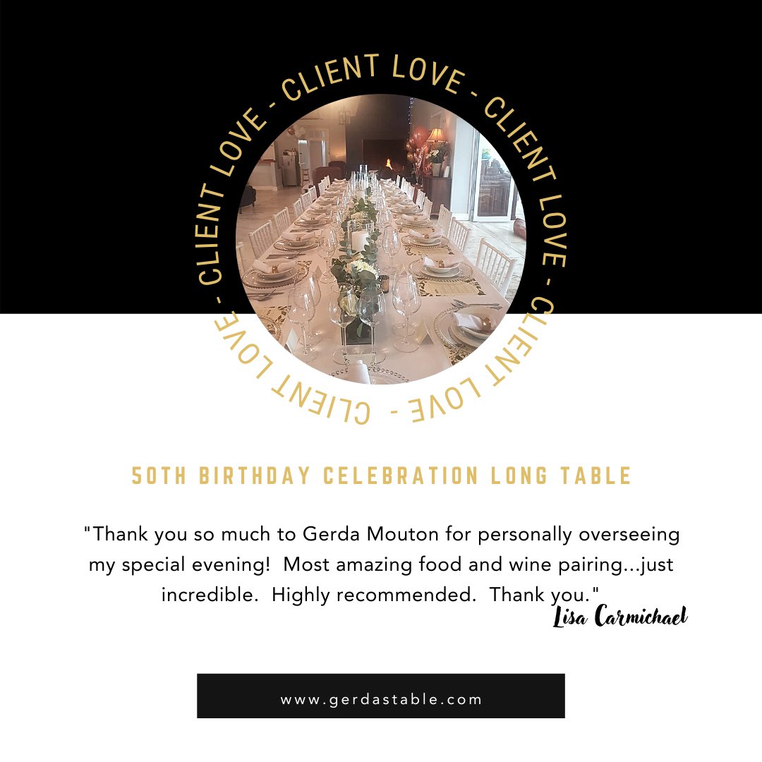 TableGerdas's tweet image. Our long table concepts are celebrated as a huge success by our clients.  Our menus always go down a treat, and we always receive rave reviews about the food served.

Book your Winter Long Table Event with us on the West Coast.

073 319 5102 #longtable #westcoastcatering