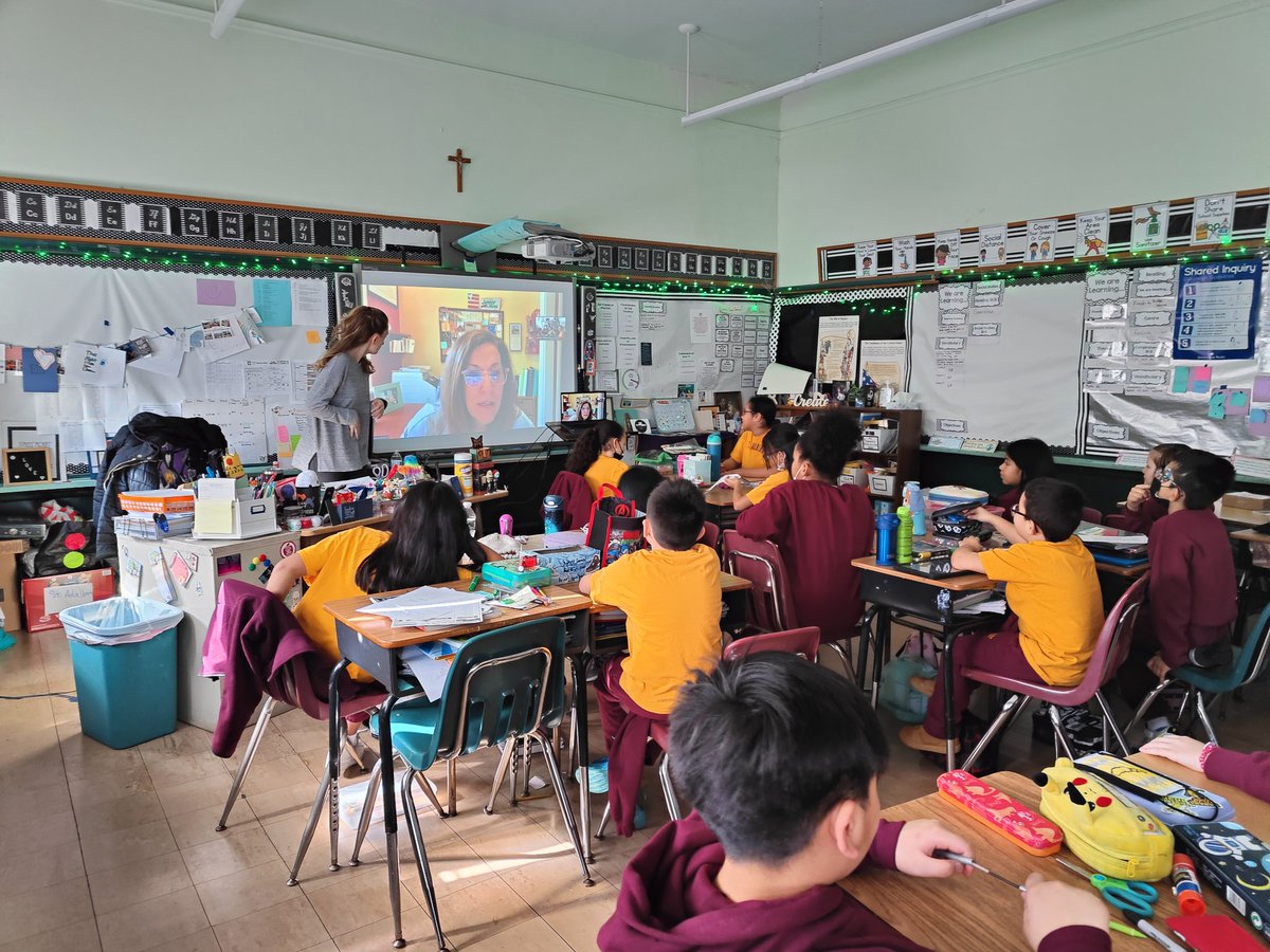 SACAELASS345's tweet photo. Students participated in the Great Diocesan Read-Aloud! 2023 with Clare Vanderpool and Rebecca Rupp! They were very engaged and had so many great questions for the authors. Thank you for the opportunity! @DeSalesMedia @BQDiocesePress @BrooklynDiocese @SaintAdalbertCA https://t.co/WCNlV8e4mX