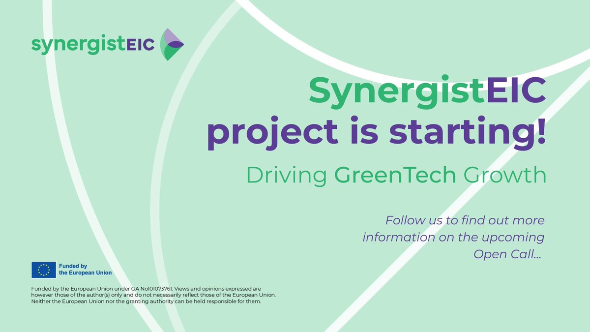 synergistEIC's tweet image. SynergistEIC has started!
We provide tailored, specific and hands-on support to European impact-driven GreenTech startups
Follow us and sign up to our newsletter to learn more!
synergisteic.eu
#Innovation #GreenTech #Innovation
@EU_EISMEA @EUeic @StartUpEU