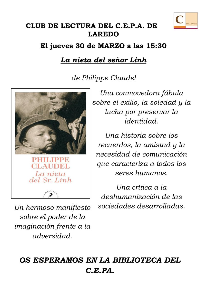 Próxima actividad del #Clubdelectura en el  #CEPAdeLaredo