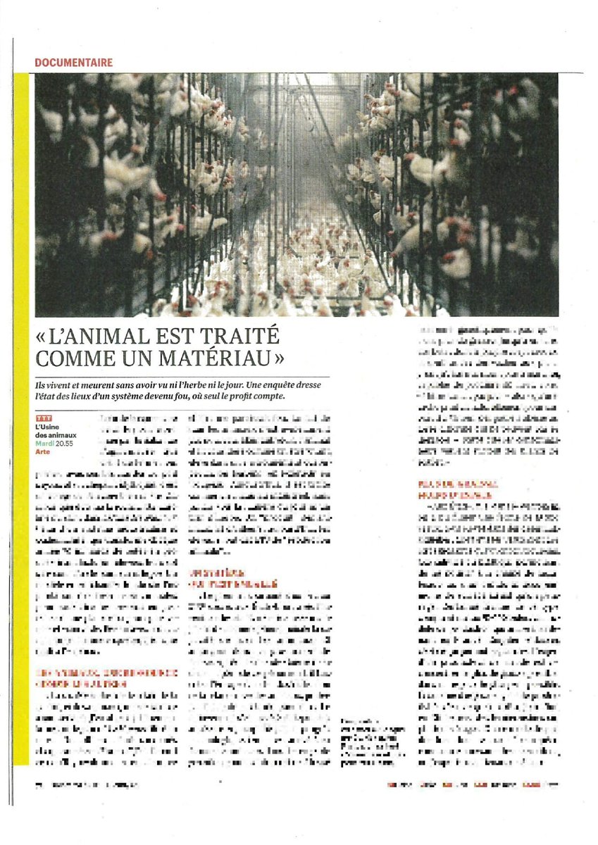 Super article et 3T dans <a href="/Telerama/">Télérama</a> pour "l'Usine des animaux" de <a href="/CarolineduSaint/">Caroline du Saint</a>, un film coproduit par <a href="/NovaProdTv/">novaproduction</a> et Wanted Story de <a href="/barbarahurel/">Barbara Hurel</a>, on est très très fiers. Le doc est en ligne sur arte.tv et à voir sur <a href="/ARTEfr/">ARTE</a> le 14 mars à 20H55 !