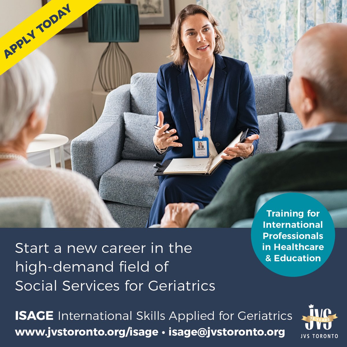 JVSToronto's tweet photo. Celebrating #SocialWorkWeek with a great #bridgetraining program that links #newcomers to jobs in #SocialService for Geriatrics. Check out ISAGE on our website https://t.co/6592U3MrLY #SocialWorkIsEssential #NationalSocialWorkMonth #socialworkjobs #torontojobs #eldercare https://t.co/ac0jd5iWHE