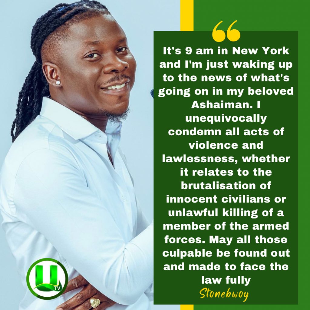 Dancehall act Stonebwoy has condemned all acts of violence currently taking place in Ashaiman.

#UTVGhana
