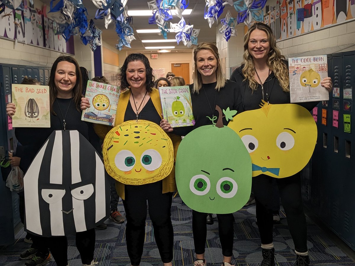 Dress as a book character 🌱🍪🍇🫘 #glcsryan #glcsteachers #4thgradeteacher #thesourgrape #thesmartcookie #thebadseed #thecoolbean