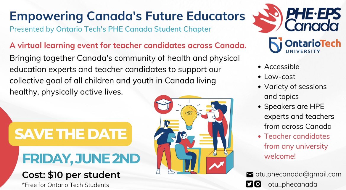 otu_phecanada's tweet photo. ATTENTION Canadian Faculties of Education🚨

@otu_phecanada is hosting a virtual event for teacher candidates all across Canada! Save the date: Friday June 2nd

Stay tuned for registration details &amp; event schedule https://t.co/ocZYdLlY4E