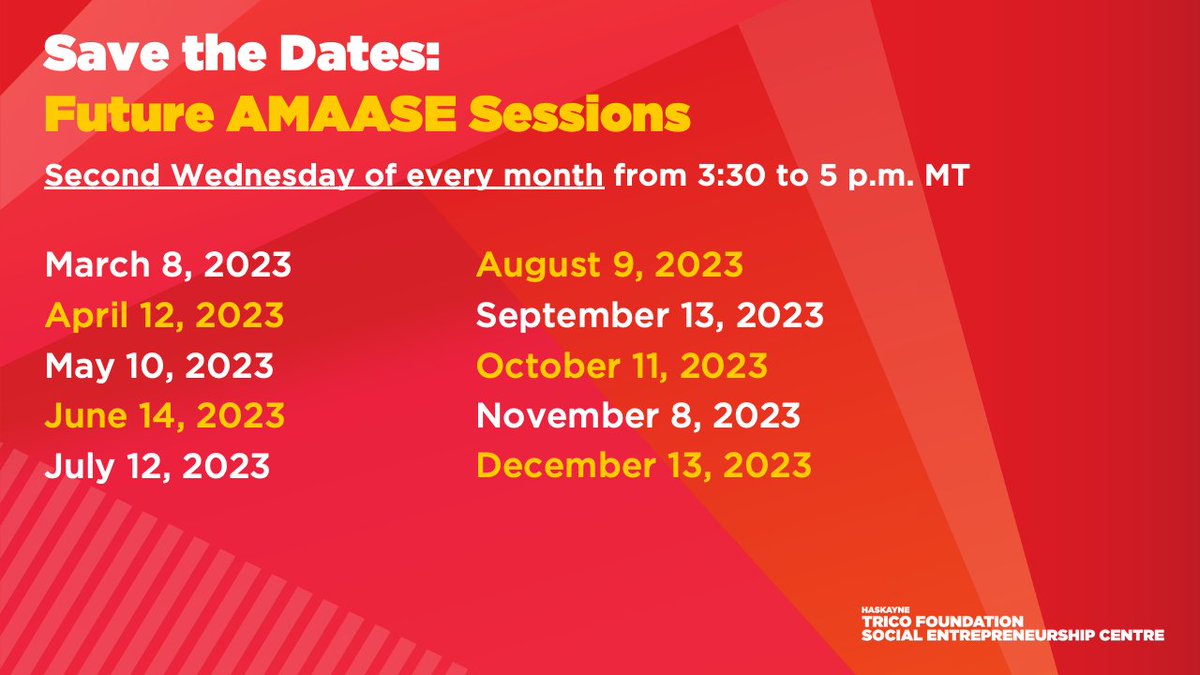 Curious about #socialenterprise? Get answers at the upcoming Ask Me Anything About Social Enterprise (AMAASE) virtual session on March 8. Hear from a team of experienced professionals from <a href="/InnovateCalgary/">Innovate Calgary</a> <a href="/tricofoundation/">Trico Charitable Foundation</a> @momentumcalgary among others. ow.ly/fZKk50NaWvB