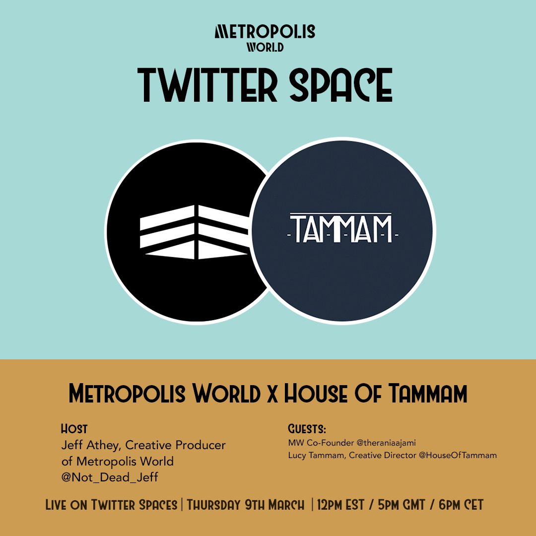 This Thursday! We speak to Lucy Tammam, Creative Director at sustainable fashion label <a href="/HouseOfTammam/">Atelier Tammam</a>.

Presented at London Fashion Week, their latest collection will be brought into the virtual world through our Persona Parlour 💅

x.com/i/spaces/1kvJp…