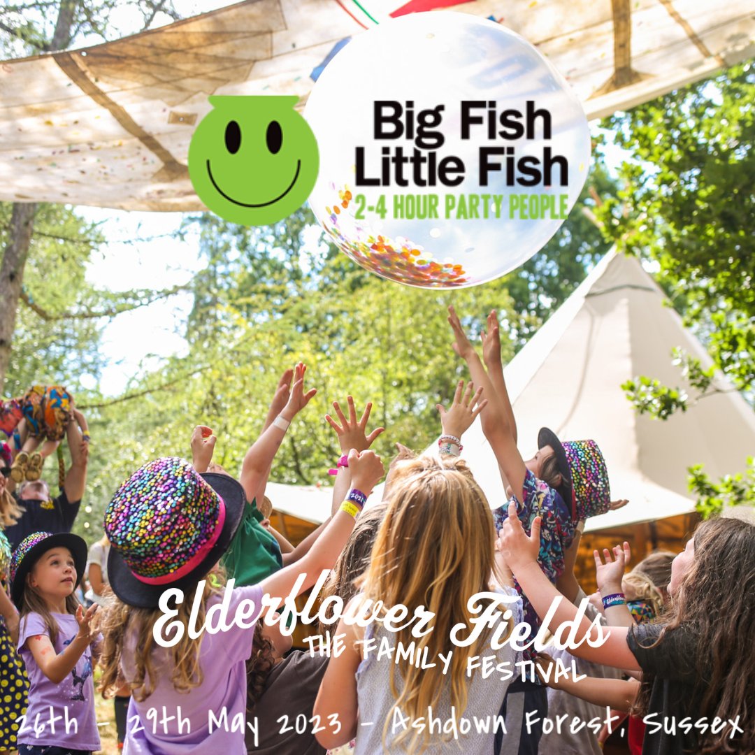 Look who's back! Big Fish Little Fish know how to throw a party and we are super excited to welcome them back to Elderflower Fields. 
Come dance, laugh, craft and be daft. Time to get silly again – oi oi!
#familyrave #bigfishlittlefish