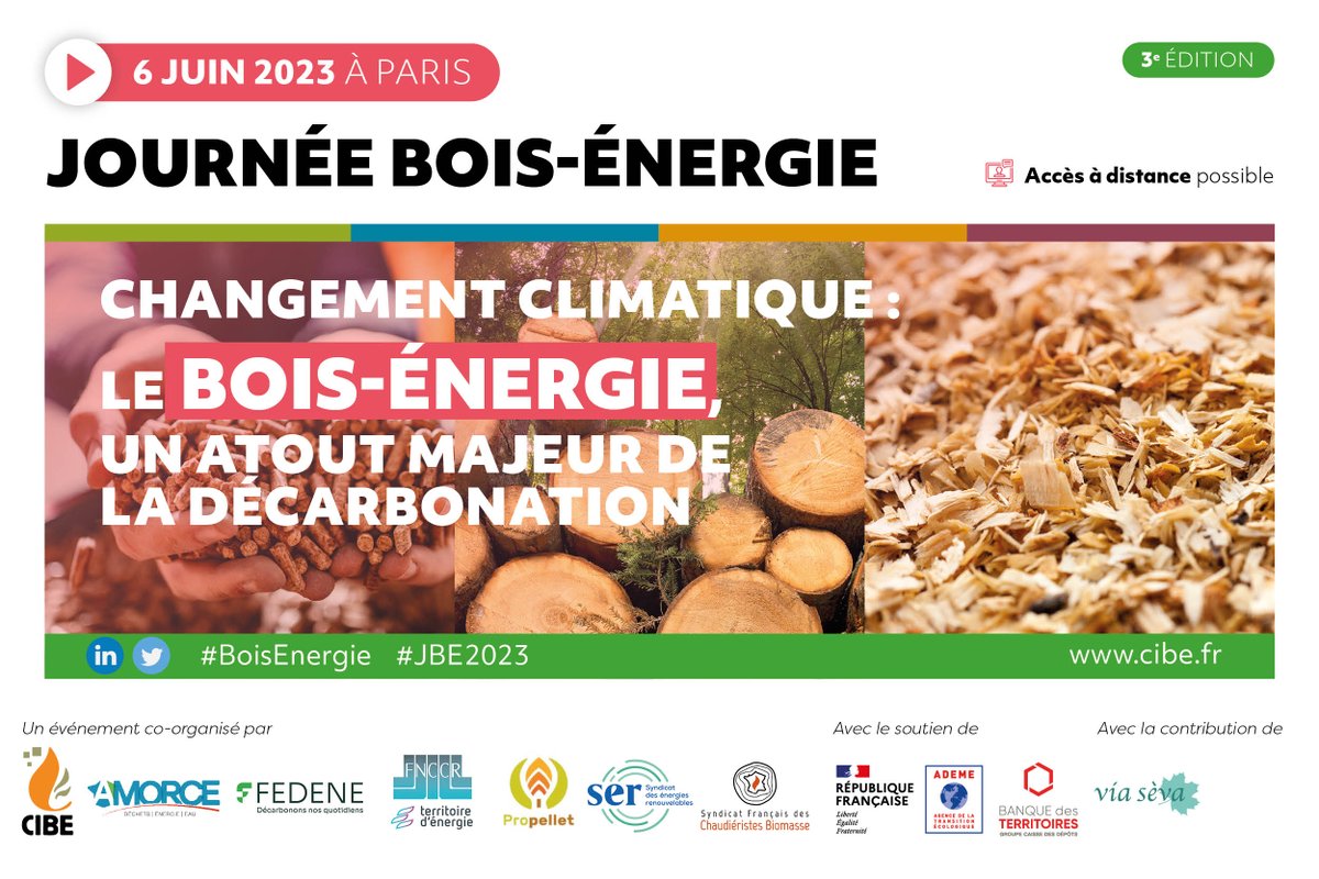 Journée #BoisÉnergie : À vos agendas ! 
Venez apporter votre contribution à l'accélération de la transition énergétique.
📆Mardi 6 Juin
#JBE2023
Plus d'informations : cibe.fr/2023/02/16/6-j…